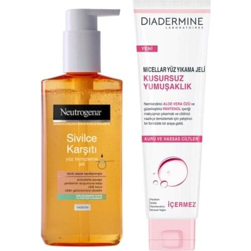 Neutrogena Sivilce Karşıtı Yüz Temizleme Jeli 200 Ml Ve Dıadermıne Kusursuz Yumuşaklık Yüz Yıkama Jeli 150ml