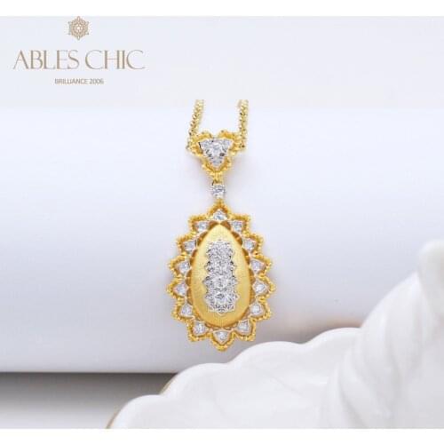 925 Solid Silver Handmade Silk Teardrop Pendant 18K Gold Tone Oval CZ Accent Vintage Necklace Classic Fine Jewelry Set Dropship