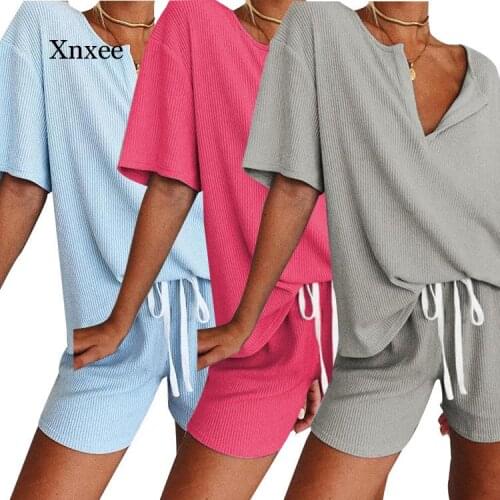 Pajamas Women Cotton Solid Yoga Two-Piece Suit Pyjamas Summer Sleepwear Set Clothes Room Wear Daily Solid Home Suit Sportswear