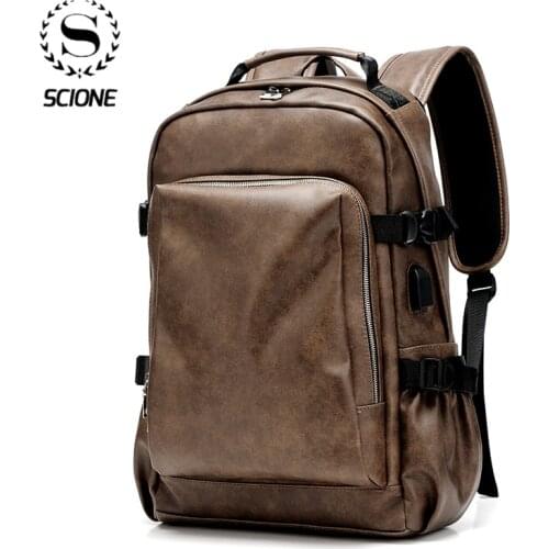Business Casual Backpacks Travel Bag Black PU Leather Mens Shoulder Bags Teenage Backpack Men USB Charging Anti Theft Backpack