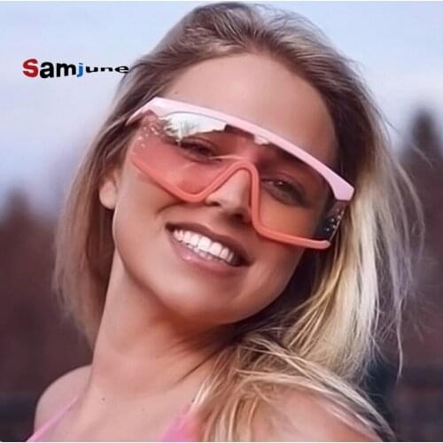Samjune New Arrival Fashion Women Oversized Conjoined Sunglasses Semi-Rimless Tint Lens Luxury One Piece Summer Glasses Eyewear