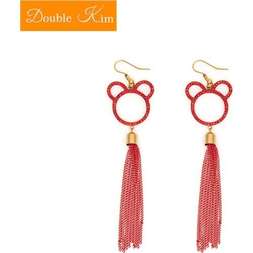 Red Cartoon Mouse Zircon Earrings Titanium Stainless Steel Inlaid Red Zircon Earrings Gold Color Fashion Trendy Women Jewelry