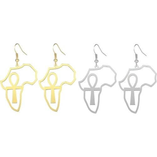 African Map Earrings Exaggerate Earring Africa Nile Key Traditional Ethnic Stainless steel Jewelry Gift