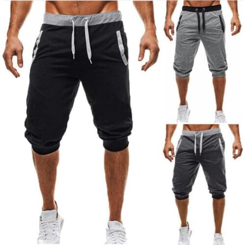 Elastic Waist Exercise Short Sweatpants Male Short Homme Mens Knee Shorts Cotton Summer Splicing Shorts Joggers Casual Shorts