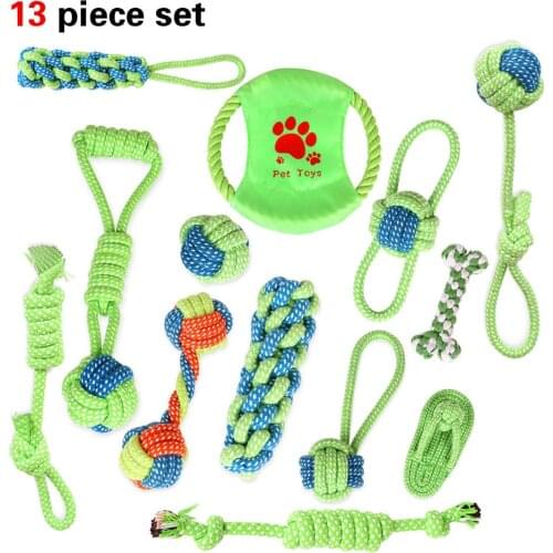 Pet supplies dog toy set for small to large dogs green dog chew bite molar teeth cleaning cotton rope training interactive toys