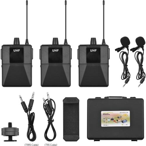 UHF Wirless Microphone System 2 Body-pack Lavalier Microphone Transmitters Receiver for Video Recording Interview Broadcast