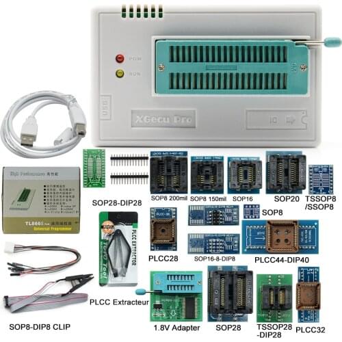 XGECU 100% Original New TL866II Plus Universal Minipro Programmer+17 Adapters+Test Clip TL866 PIC Bios High speed Programmer