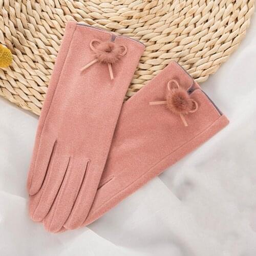 Touch-Screen Bowknot Women Gloves Full Finger Thicken Warm Windproof Plush Cycling Gloves Hand Protect Cover for Autumn Winter