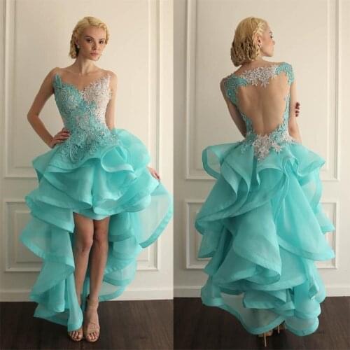 Vestido de noiva 2018 new lace Applique Mint green organza Ruffled Skirt Short Front Long Mother of the Bride Dresses