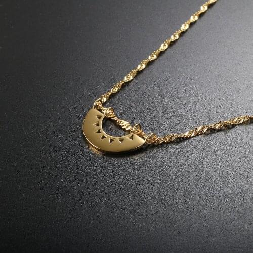 ZMFashion Trendy Crescent Moon Pendant Women Necklace Stainless Steel Hollow Triangle Water Wave Chains Aesthetic Choker Jewelry
