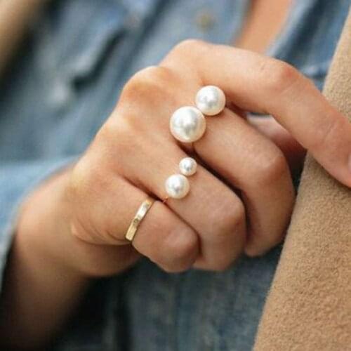 Hot Fashion Street Shoot Accessories Imitation Pearl Size Adjustable Ring Opening Women Jewelry Gifts Drop Shipping