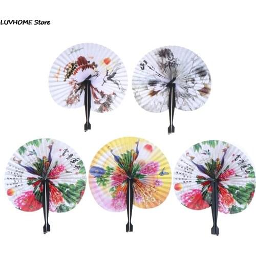 1 Piece Foldable Paper Fans Hand Held Folding Fans Creative Retro Windmill Small Round Paper Fan Chinese Style Hand Fan Wedding