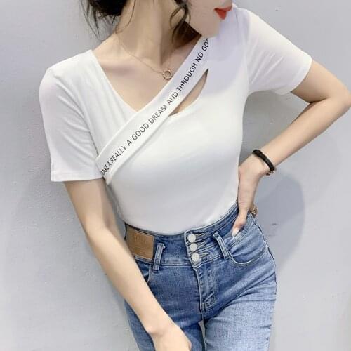 2021 summer O collar Hollow out short Sleeve Tee Women Fashion Slim Tops Casual Woman letter T Shirts harajuku t shirts