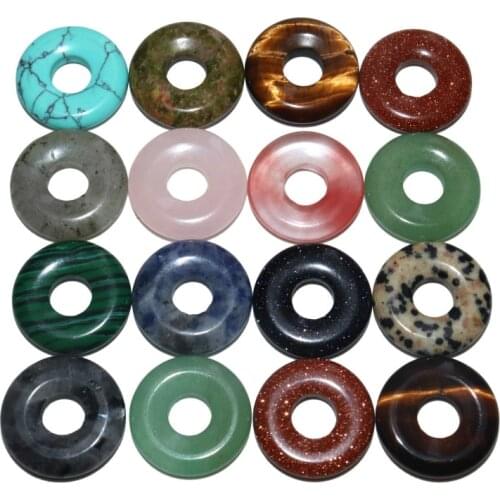 5pcs / lot Natural Stone Turquoises Agates Tiger Eye Quartz Stone Donut Charm Pendant Beads For Jewelry Making DIY Necklace