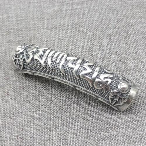 925 Sterling Silver Engraved Om mani padme hum Curve Tube Bead 8mm Large Hole