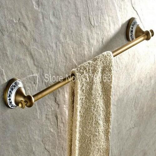 Antique Bronze Ceramic Flower Pattern Bathroom Accessory Wall Mounted Bath Single Brass Towel Bar or Towel Rail Rack aba402