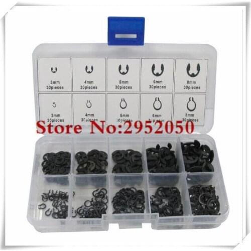 Free shipping 200PCS E Clip & External Circlip Assortment Kit 3mm 4mm 5mm 6mm 8mm