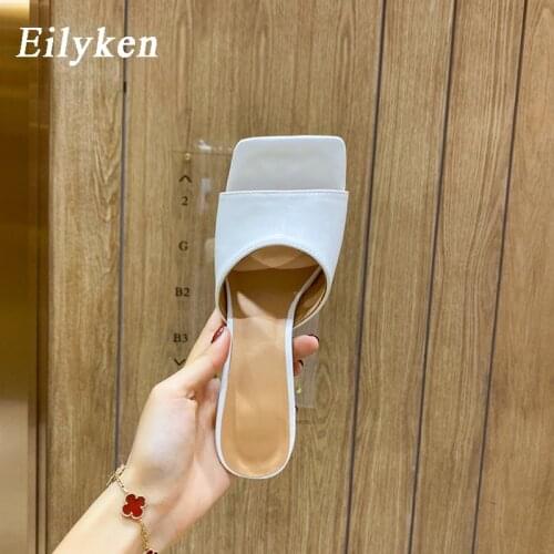 Eilyken High Quality Soft Leather Casual Mules Thin High Heel Sandals Summer Women Square Toe Outdoor Slippers Dress Shoes