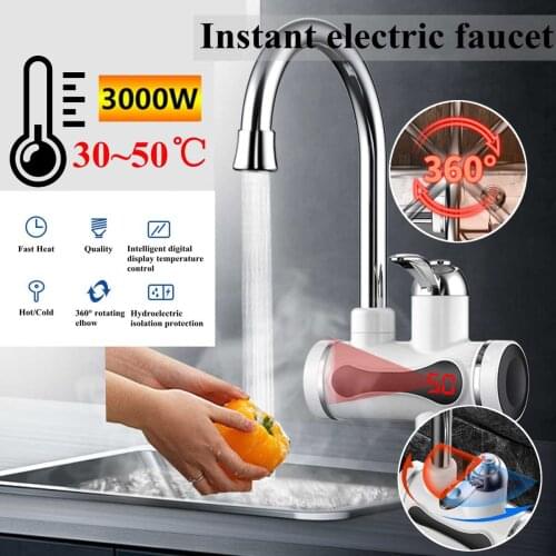 3000W 220V Instant Electric Faucet Tap Hot Water Heater Stainless Steel Under Inflow LED Display Water Heater