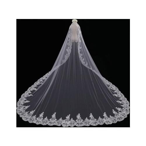 3M 4M 5M White Ivory Cathedral Wedding Veils Long Lace Edge Bridal Veil with Comb Accessories Bride Veu Wedding Veil