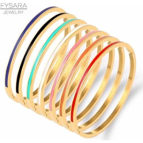 FYSARA 3mm Thin Colorful Orange Enamel Bangles Bracelets for Women Party Fashion Bangles Stainless Steel Jewelry 7 Color
