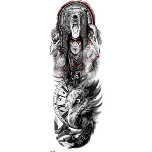 Celtic Druid Full Arm Waterproof Temporary Tattoos Men Bear And Eagle Glitter Tattoo Arm Sleeves Temporary Tatoo Fake Tattoo