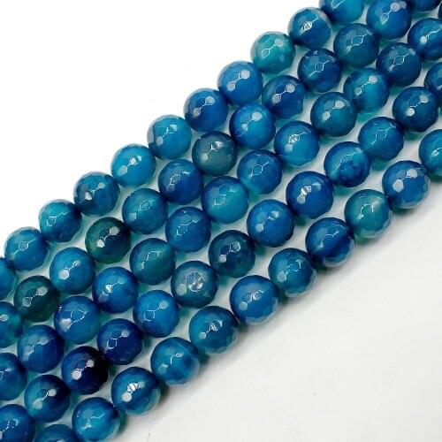 Round Faceted blue Agates Beads Natural Stone Beads Loose Bead For Bracelet Making Strand 15 inches DIY