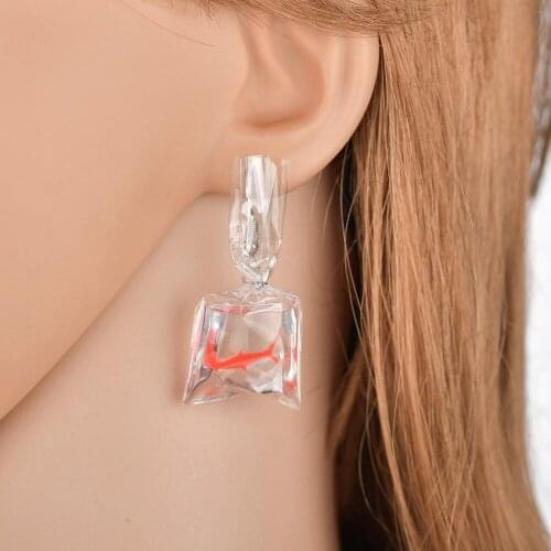 Summer Red Yellow Fish Earrings Transparent Water Bag Resin Ear Hook Jewelry New Fashion Hyperbole Woman Earring