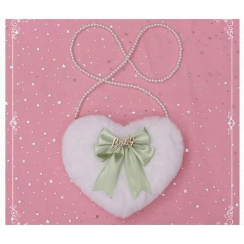 Sweet Heart-shaped Lolita Girl Messenger bag Harajuku Plush Bow JK Uniform Cute Furry Chain Shoulder Bag Handbag D327