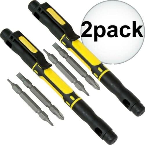 2 Sets Pen Shape Pocket Mini Screwdriver Aluminum Alloy W/ Two Double End Bits