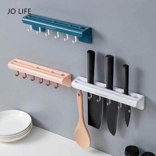 JO LIFE Multifunctional Wall Mounted Storage Rack Kitchen Knife Holder Cutlery Organizer Self Adhesive Knife Stand