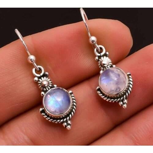 Moonstone Retro Earrings European Punk Style Seven Rainbow Gem Earrings