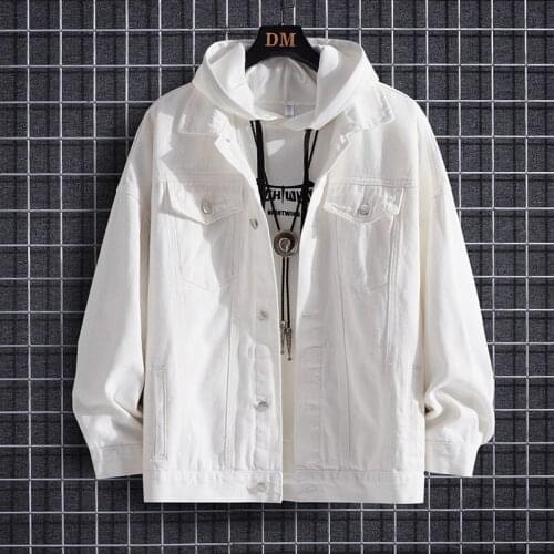 Mens Denim Jacket Washed Casual Trucker Jean Jacket for Men 2021 Spring Autumn White Mens Cotton Fashion Ripped Jacket