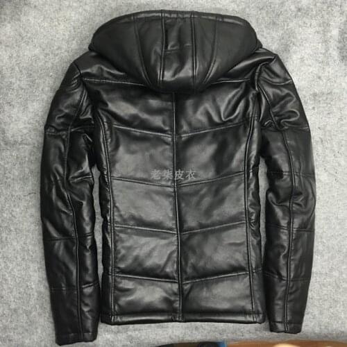100% Real Leather Coat Men Winter Duck Down Genuine Leather Jacket Man Streetwear Sheepskin Coat Warm Bomber Jacket W2382