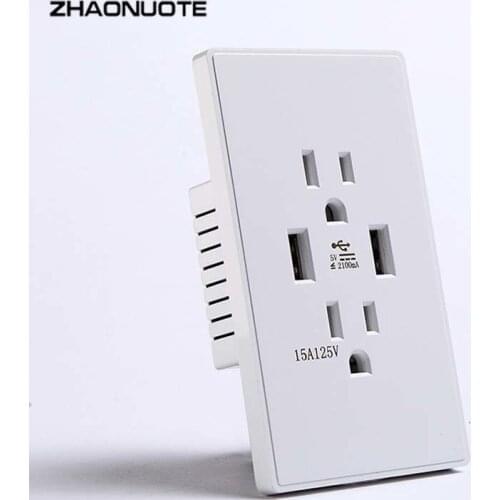 New Fast Charging US Socket with Dual USB Port 5V 2100mA American Standard US Taiwan Japan Power Socket 15A 110V