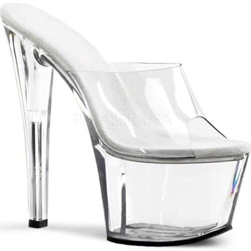 New High Heels pole dancing sexy Shoes Transparent Slip-On Dance high heel 17cm Platform Pointed Stiletto party shoes