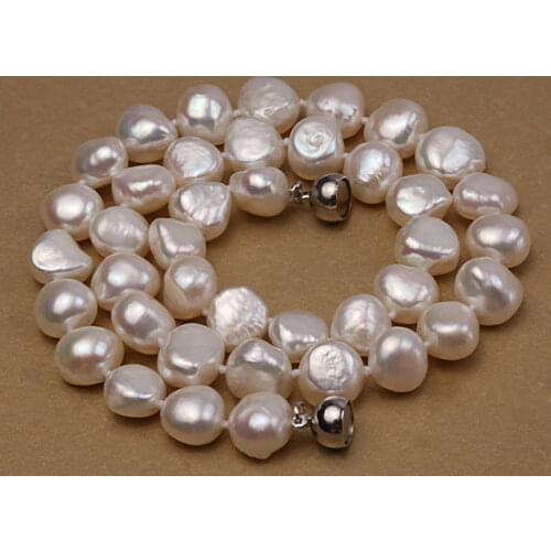 NEW genuine 8-10mm white baroque pearl necklace, magnetic clasp, 18inch