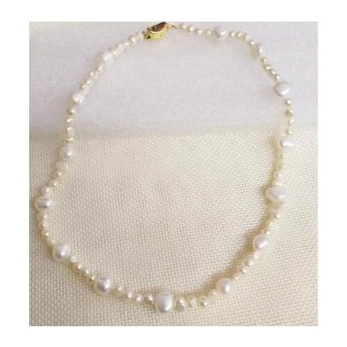 New Arrival Favorite Pearl Necklace White Flat Baroque Pearl Mixes Size Choker Necklace Gold Clasp Women Jewelry Real Pearl