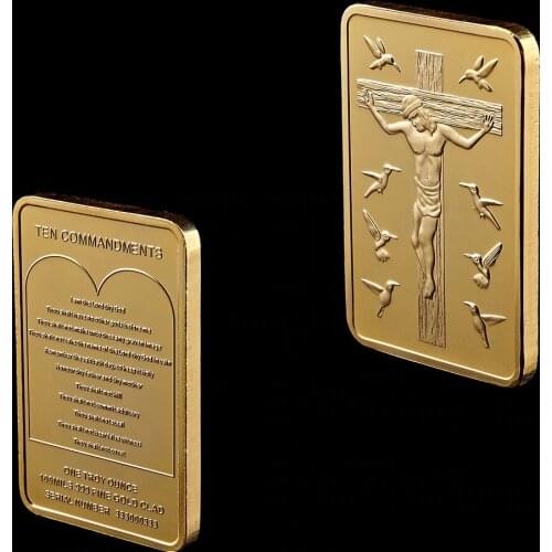 NEW 1 Piece High Quality Jesus Gold Layered Bullion Ten Commandments Lord The God Free Shipping