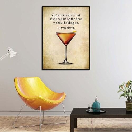 Poster Art Retro Bar High Triangle Glass Cherry Wine with English Sentence Pattern European Living Room Background Decoration