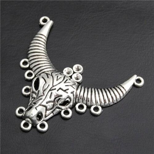 2pcs Silver Color Cow/Bull Ox Head Skull Alloy Charms Big Pendants For Jewelry Making Findings A2803