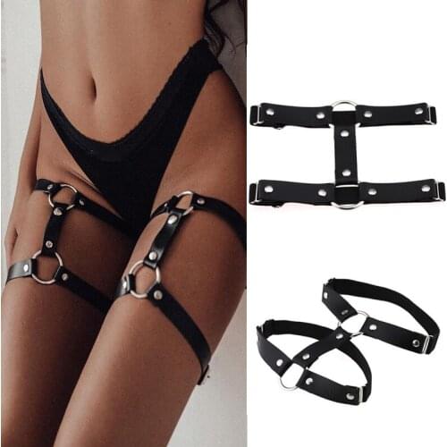Woman PU Leather Strap Legs Harness belts thigh BDSM Bondage Garter Sex Stockings Garter Punk Leg accessories Strap