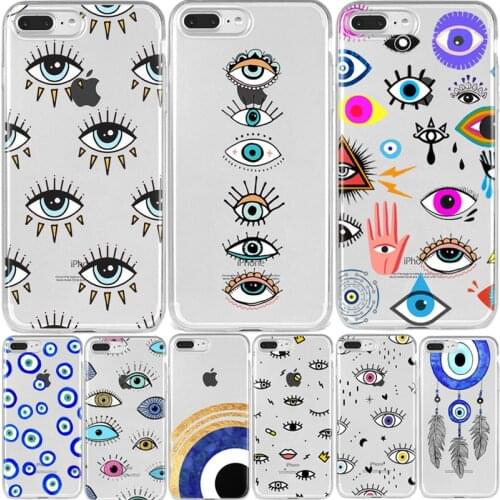 Transparent Phone Case For Iphone XR Evil Eye Illustrations Phone Case For IPhone 11 12Pro Mini MAX X 6 7 8 Plus Soft TPU Cover