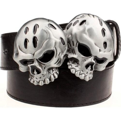 Fashion Wild men leather belts metal buckle retro Devil Skull belt bold hip hop Street Dance belt exaggerated shape