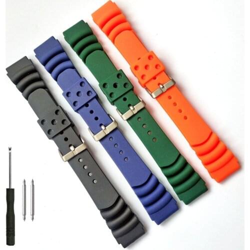20mm 22mm Rubber PU Resin Watch Band Replacement Strap for Seiko Diver Scuba Durable Thick Sports Bracelet Blue Green Orange