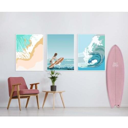 Self-adhesive Wallpaper Abstract Surfer Girl Hawaii Beach Summer Art Poster Bedroom Decoration Picture Painting Wall Decoration