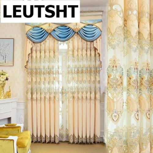 European Style Curtains for Living Dining Room Bedroom Luxury Embroidered Curtains Villa Curtains Valance Curtain French Window