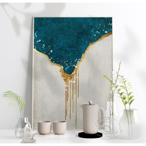 Nordic Modern Abstract Green Golden Prints Poster Unique Wall Art Pictures Beach Scenery Home Living Room Bedroom Decor Gift