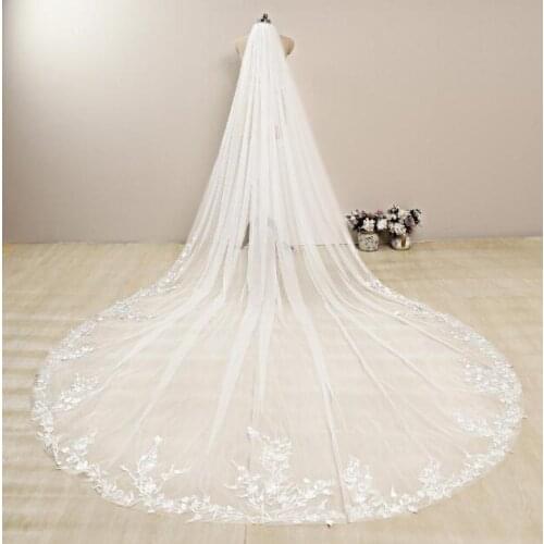 Cathedral Wedding Bridal Veil white ivory widened single layer lace veil comb