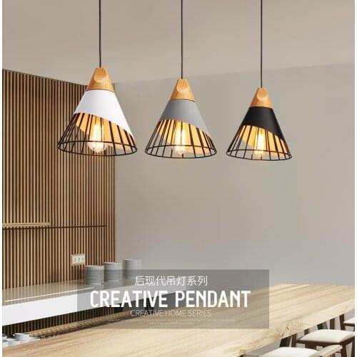 Modern Pendant Lights Dining Room Pendant Lamps Modern Colorful Restaurant Coffee Bedroom Lighting Iron+Solid Wood E27 Holder